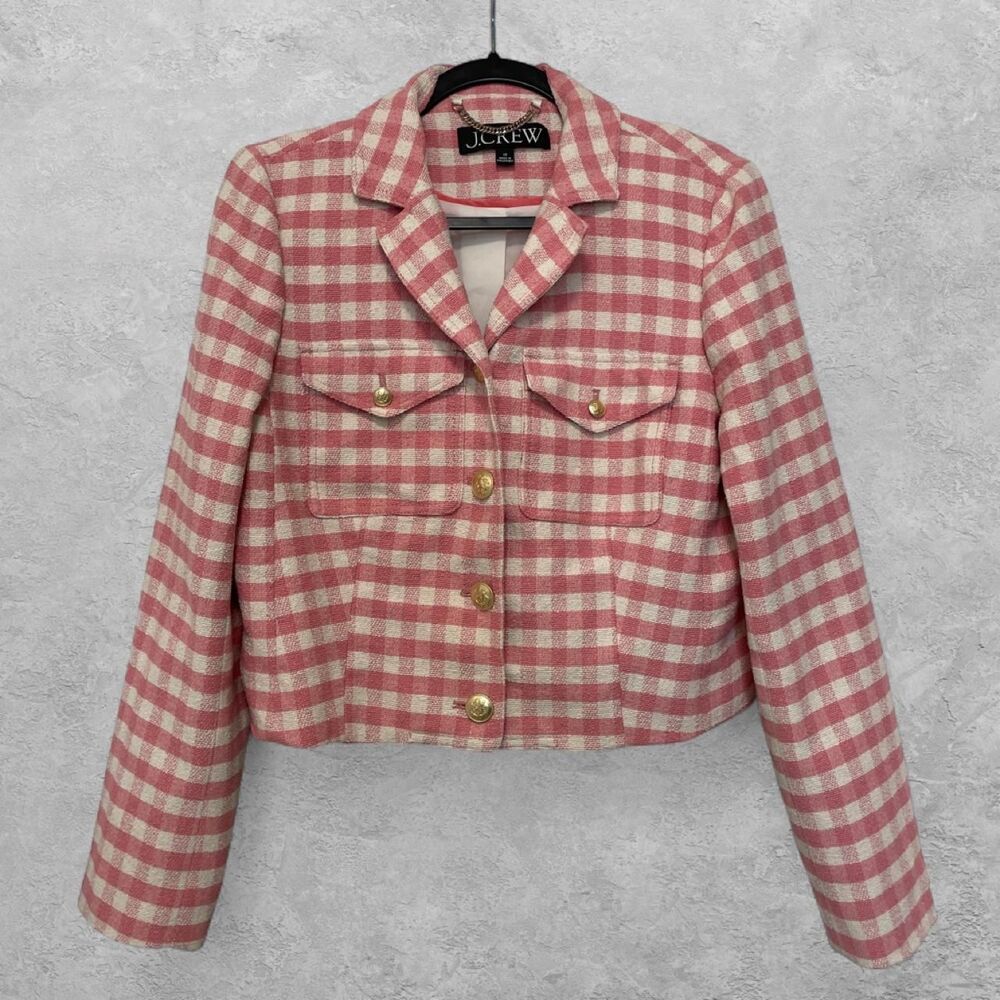 J.Crew Tweed Lady Jacket Pink Plaid Size 10